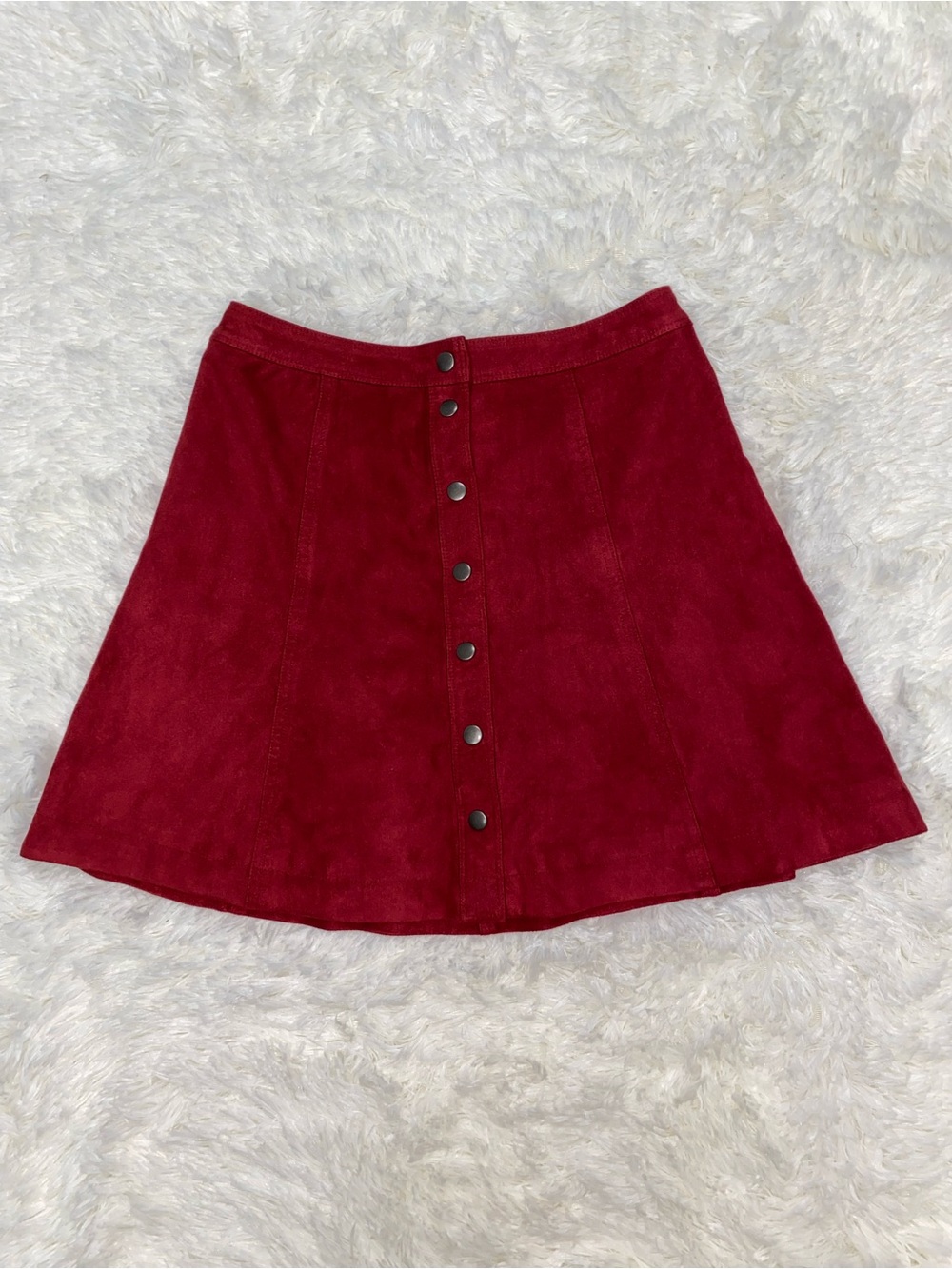 Abercrombie & Fitch Red Button-Front Faux Suede Skirt, Size 4 , Academia